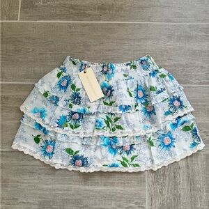 LoveShackFancy Billie Blue Floral Ruffle Skirt